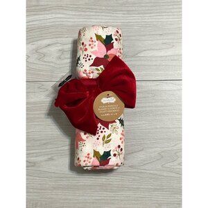 Mud Pie Christmas Muslin Swaddle blanket Red Headband Set Pink Floral poinsettia